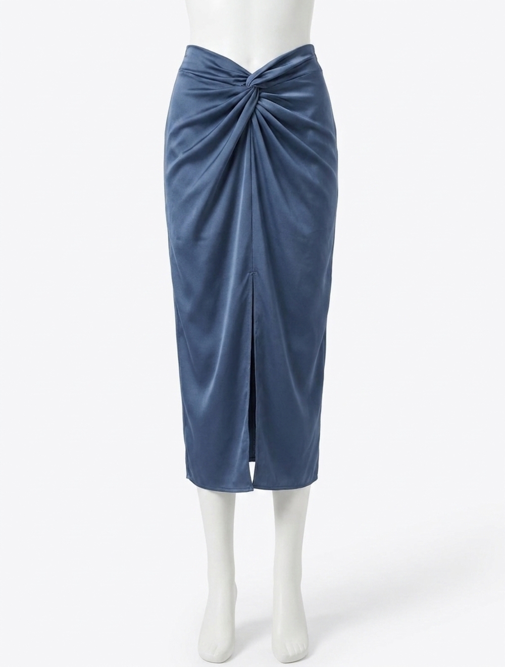 NEW FATE twist waist midi skirt in washed navy